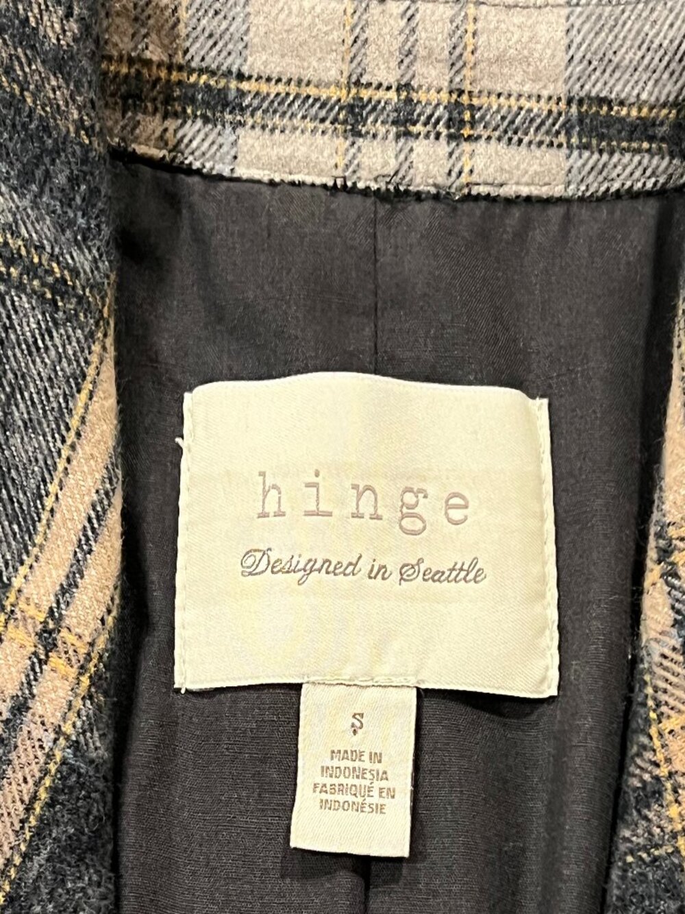 Anthropologie Hinge Long Plaid Vest, Gray Beige, S